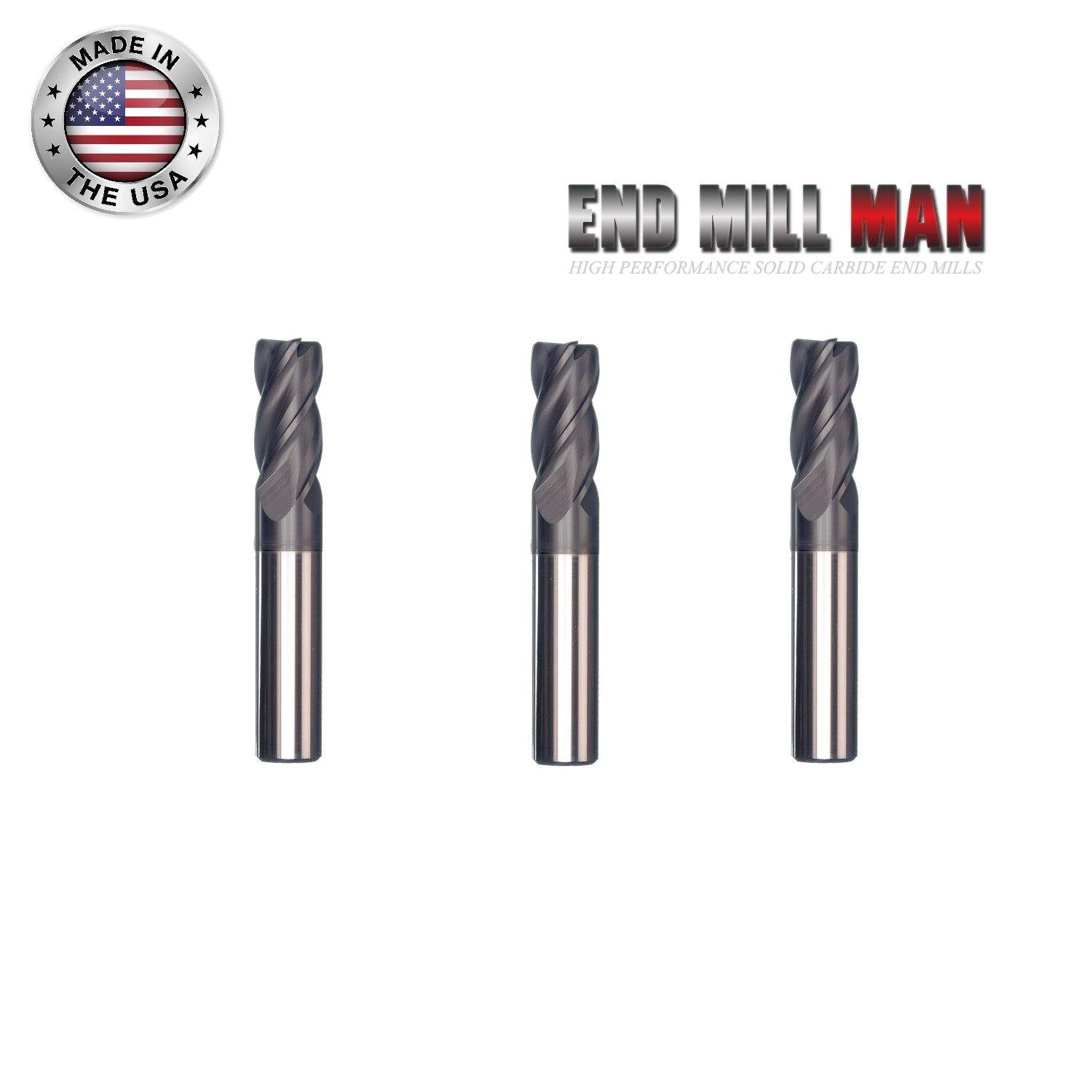 (3 Pack) 1/4" x 1-1/8" x 3" Long Variable Helix High Performance Carbide End Mill - The End Mill Store 