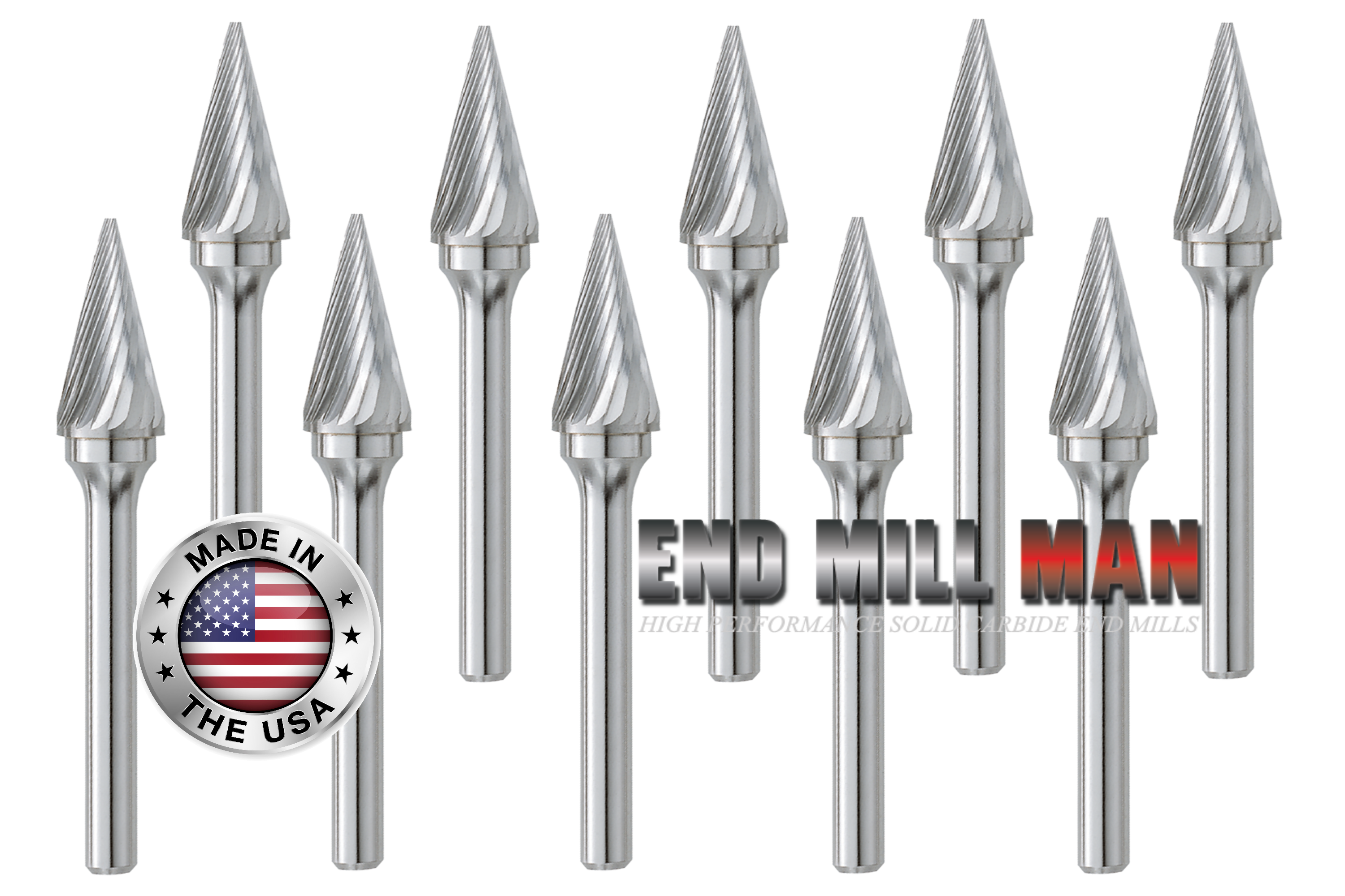 SM-1 22° Burr (10 Pack) 1/4" x 1/2" Cut Length x 2" OAL on 1/4" Shanks - The End Mill Store 