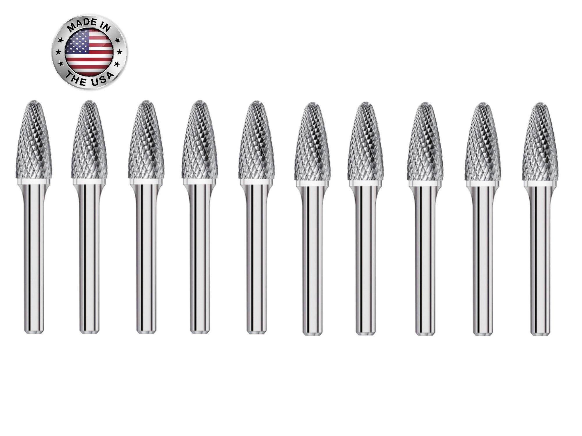 SF-53 Burr (10 Pack) 3/16" x 1/2" Cut Length x 1-3/4" OAL on 1/8" Shanks - The End Mill Store 