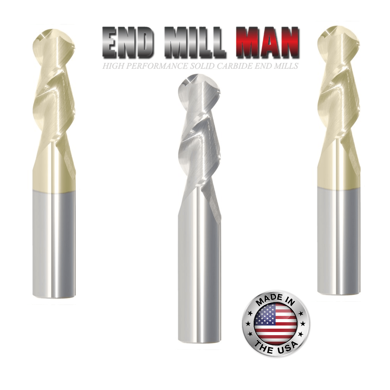 (3 Pack) 1/4" x 3/8" x 2-1/2" Aluminum HP Carbide Ball End Mills - The End Mill Store 