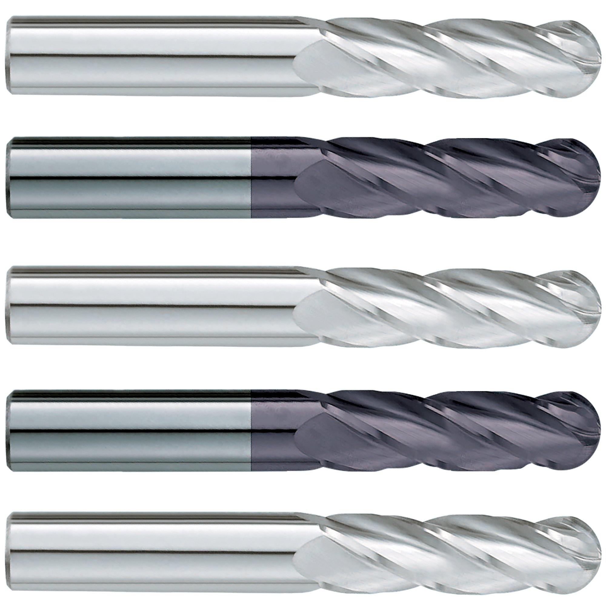 (5 Pack) 1/8" x 3/4" x 2-1/2" Long Ballnose Carbide End Mill - The End Mill Store 