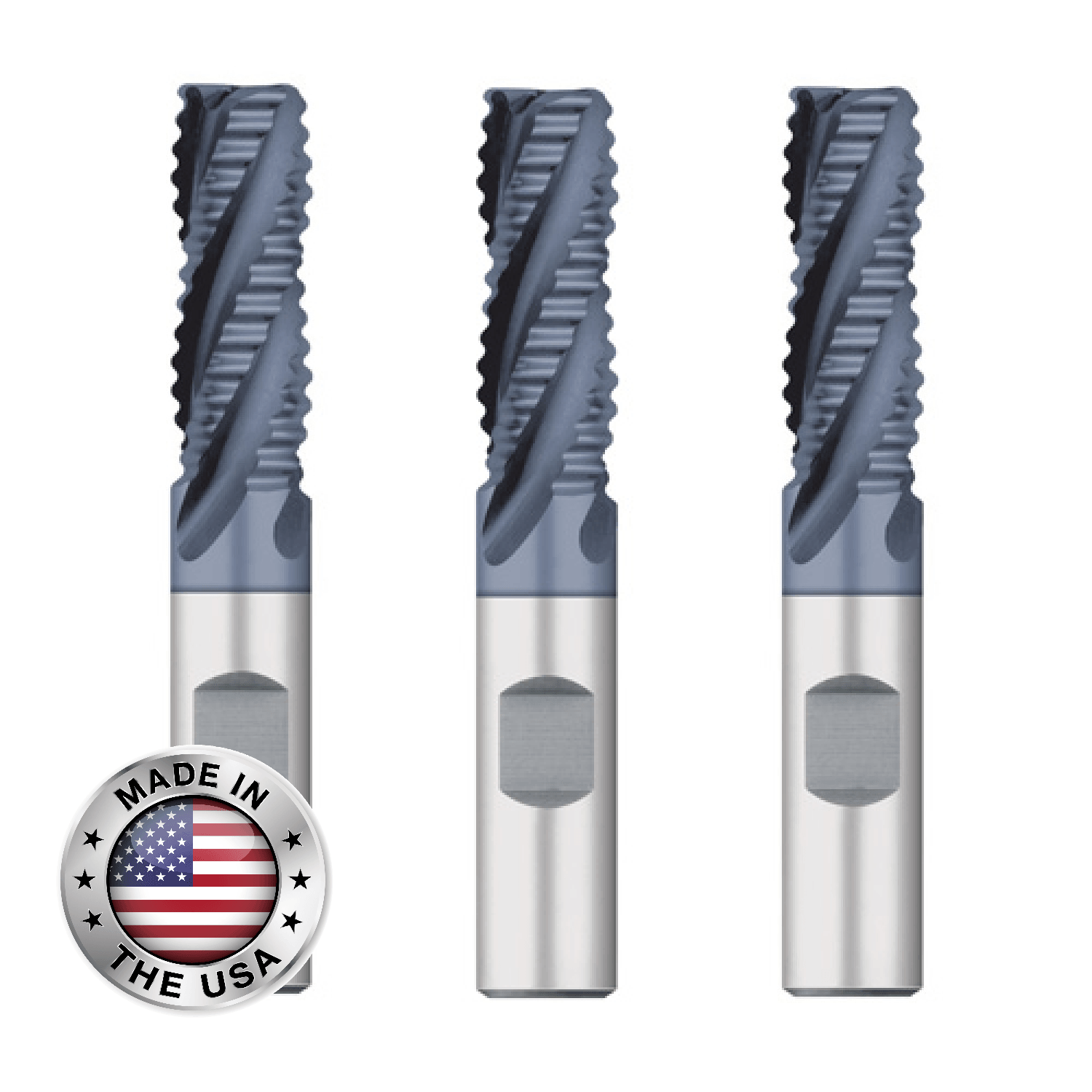 (3 Pack) 1/2" x 1-1/4" LOC Course Pitch Cobalt 4 Flute Roughing End Mills - The End Mill Store 
