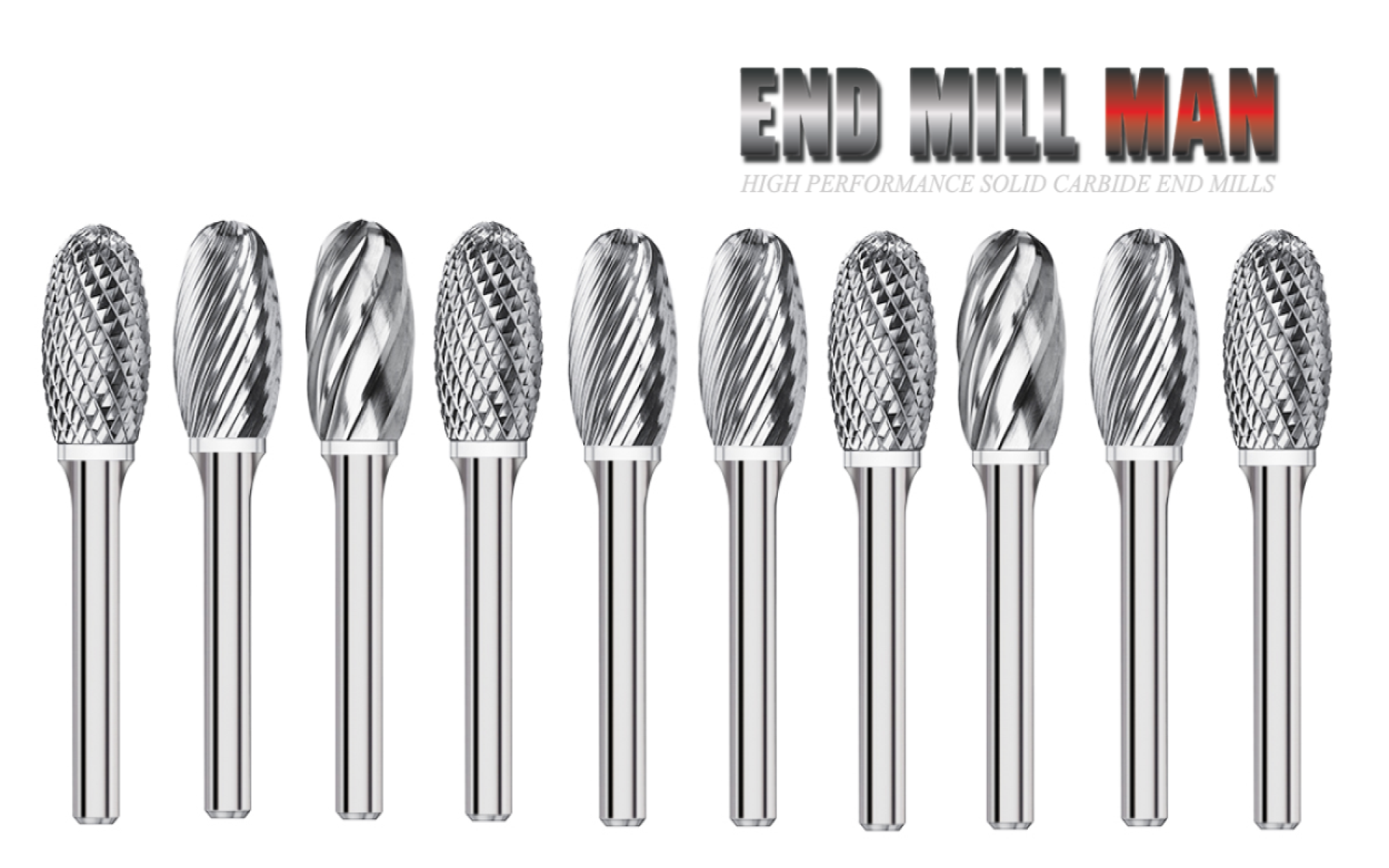 SE-51 Egg Burr (10 Pack) 1/4" x 3/8" Cut Length x 1-3/4" OAL on 1/8" Shanks - The End Mill Store 