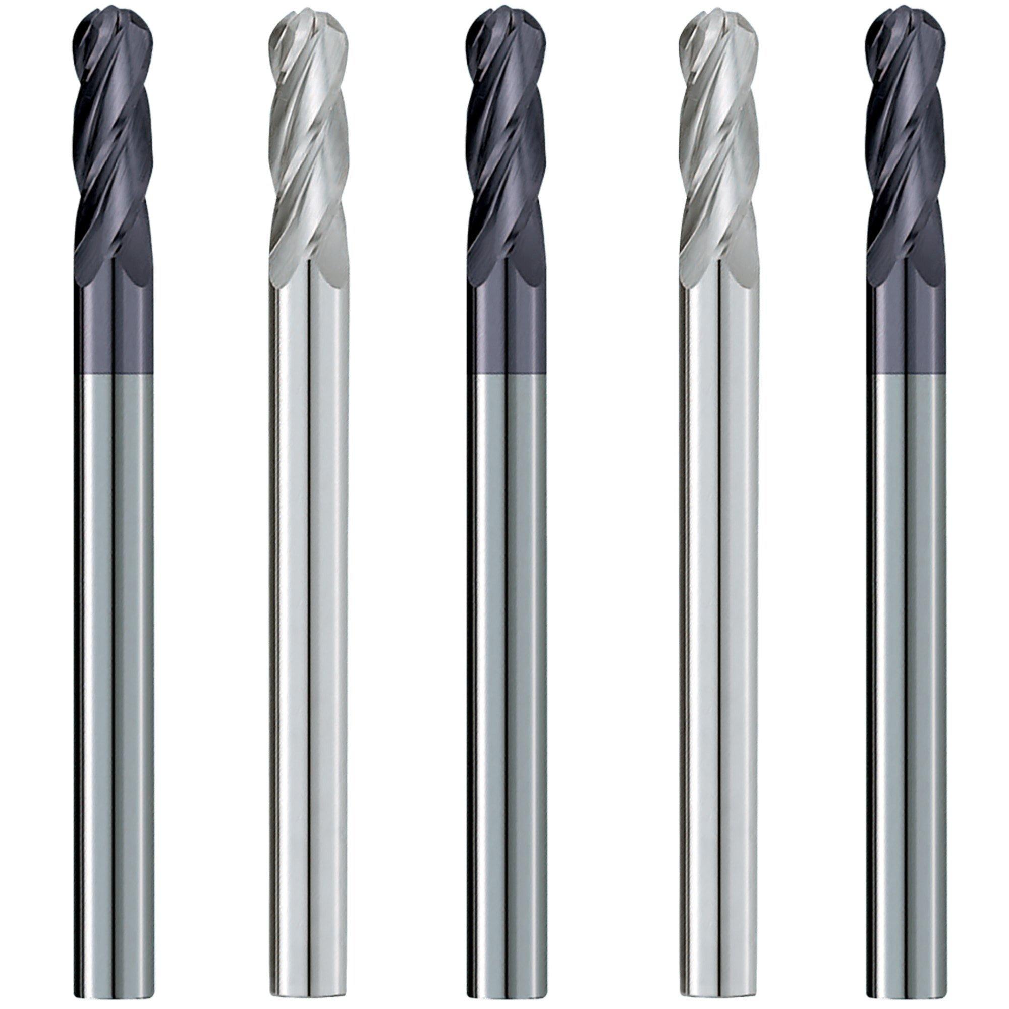 (5 Pack) 1/4" x 3/4" x 4" Long Reach Carbide Ball End Mills - The End Mill Store 