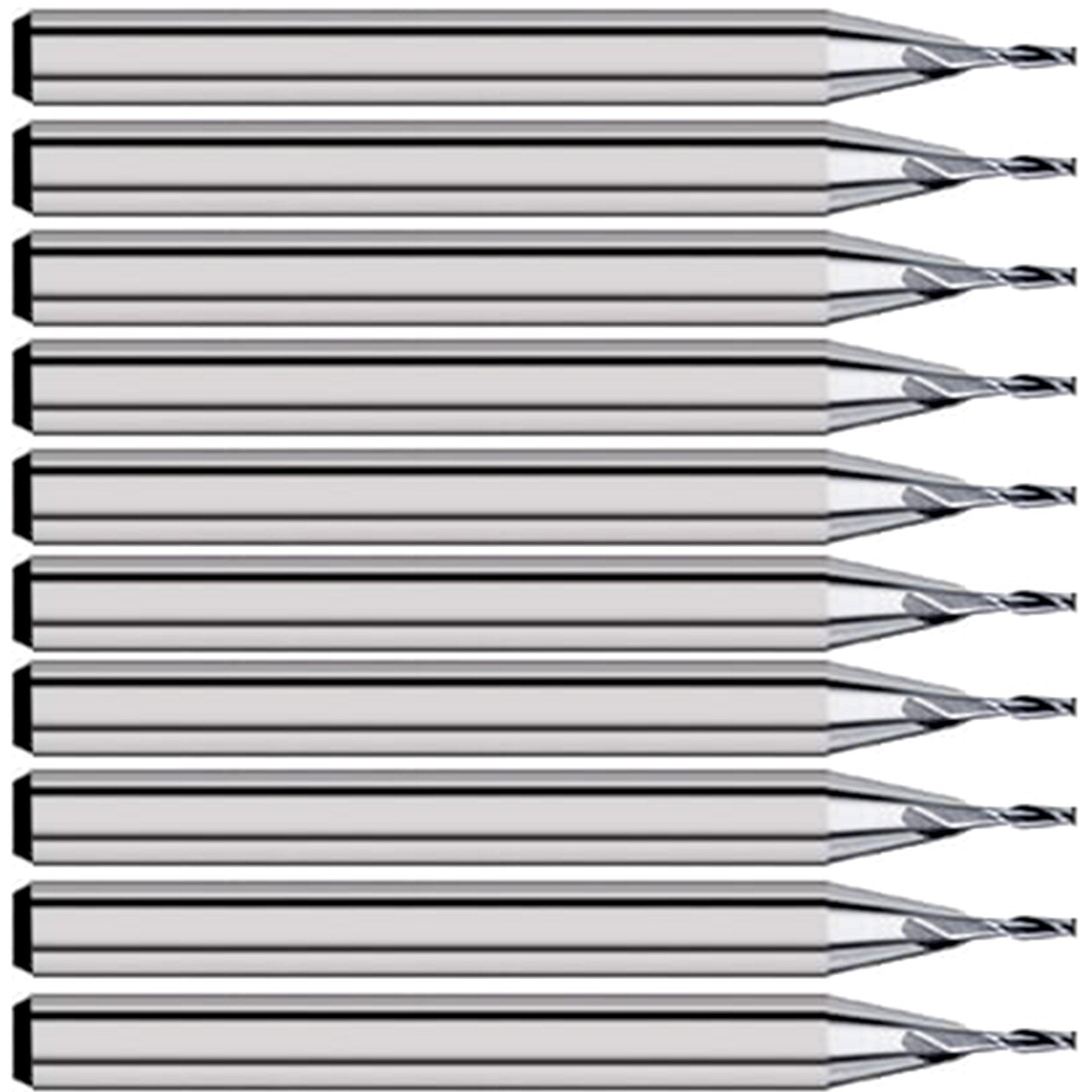 (10 Pack) .016" Diameter 2 Flute Square Carbide End Mills - The End Mill Store 