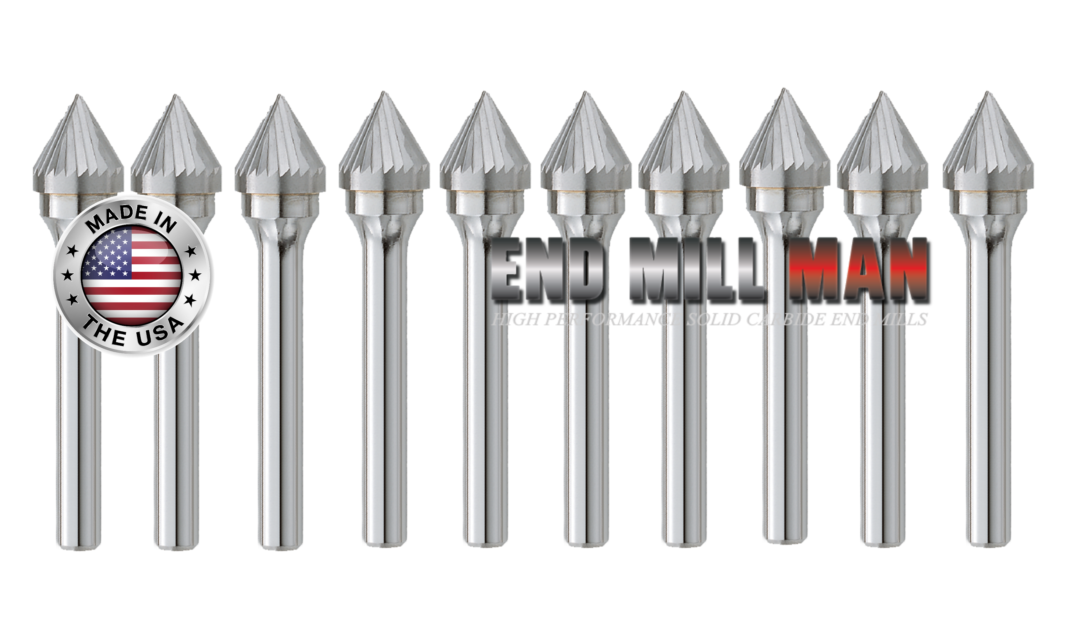 SK-5 90° Burr (10 Pack) 1/2" x 1/4" Cut Length x 2-1/4" OAL on 1/4" Shanks - The End Mill Store 