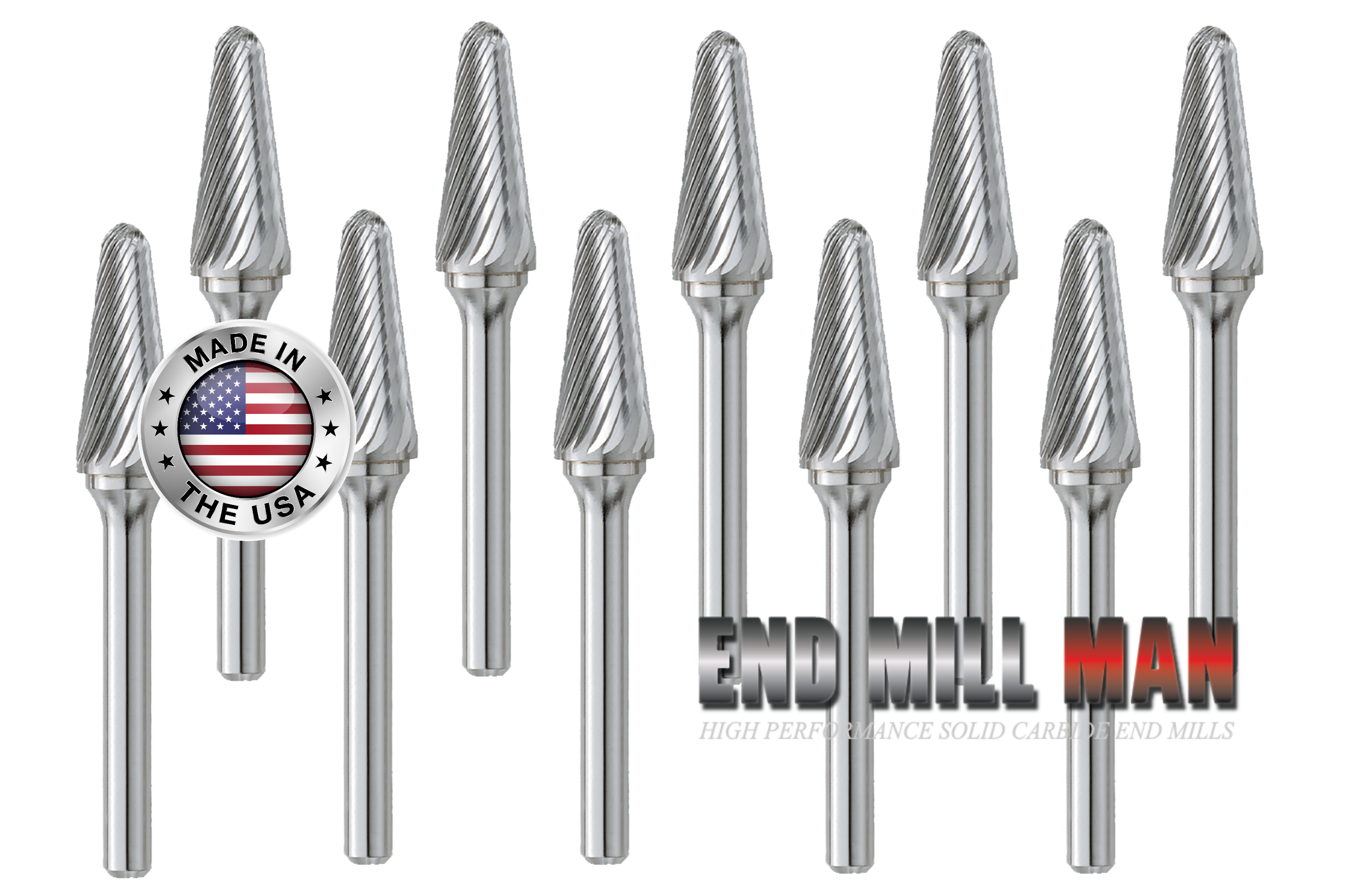 SL-42 14° Burr (10 Pack) 1/8" x 1/2" Cut Length x 1-1/2" OAL on 1/8" Shanks - The End Mill Store 